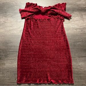 Strapless Cut Out Stretch Red Velvet Dress Size M